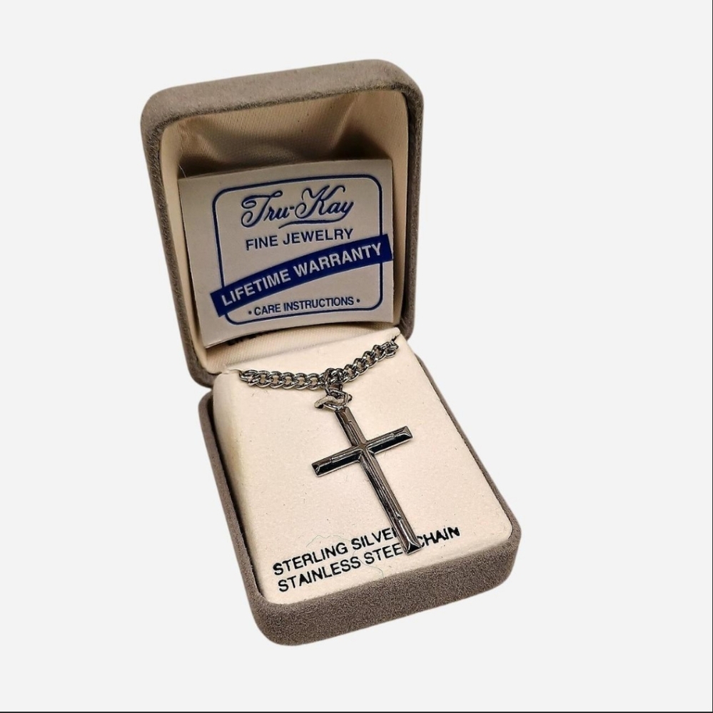 Tru-Kay Sterling Silver Gold Filled Cross Necklace In Original packaging